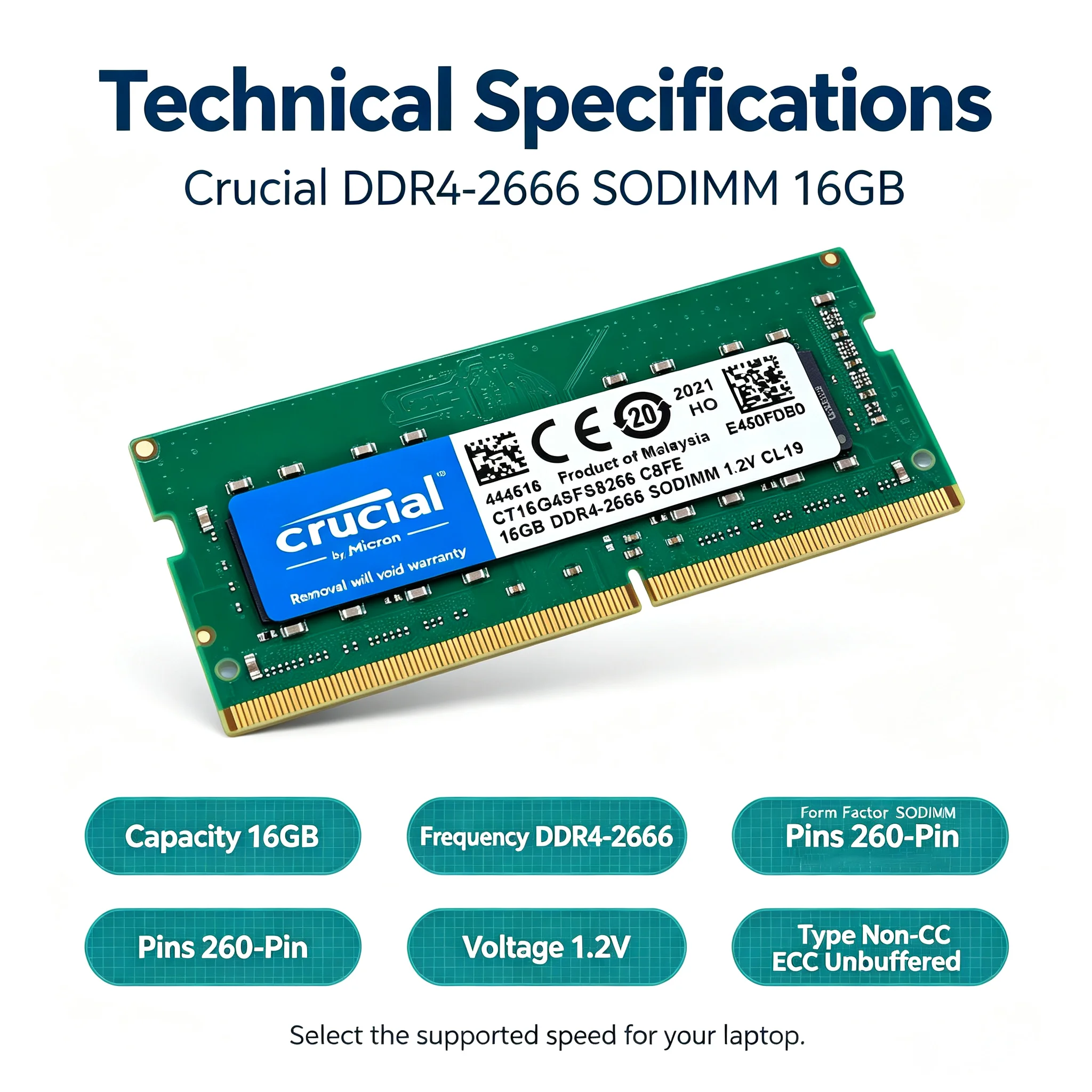 Crucial DDR4ノートパソコン用RAM SODIMM - Ddr4 2400Mhz のレビューと価格